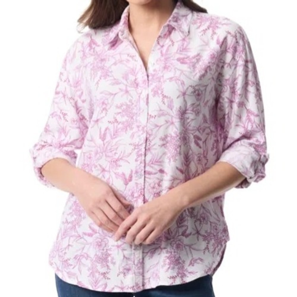 Gloria Vanderbilt Amanda Floral Oversized Shirt Womens XL Juneberry Midnight